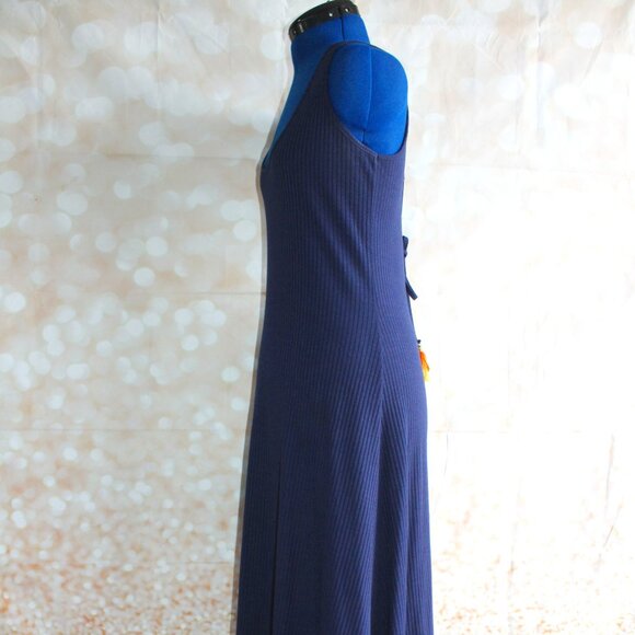 Lynne's Navy Ribbed Maxi W/ Hi-Low Hemline Dress Lace-Up Back Juniors Size L - Picture 3 of 12